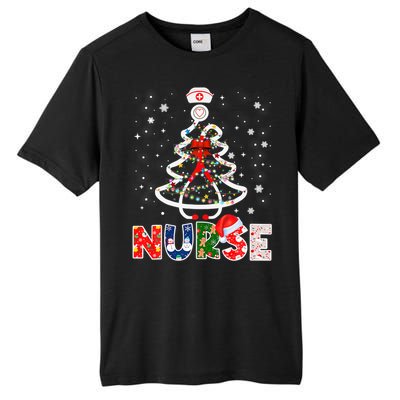 Christmas Nurse Stethoscope Tree Lights Scrub Nursing Xmas Gift Tall Fusion ChromaSoft Performance T-Shirt