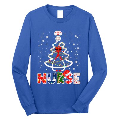 Christmas Nurse Stethoscope Tree Lights Scrub Nursing Xmas Gift Long Sleeve Shirt