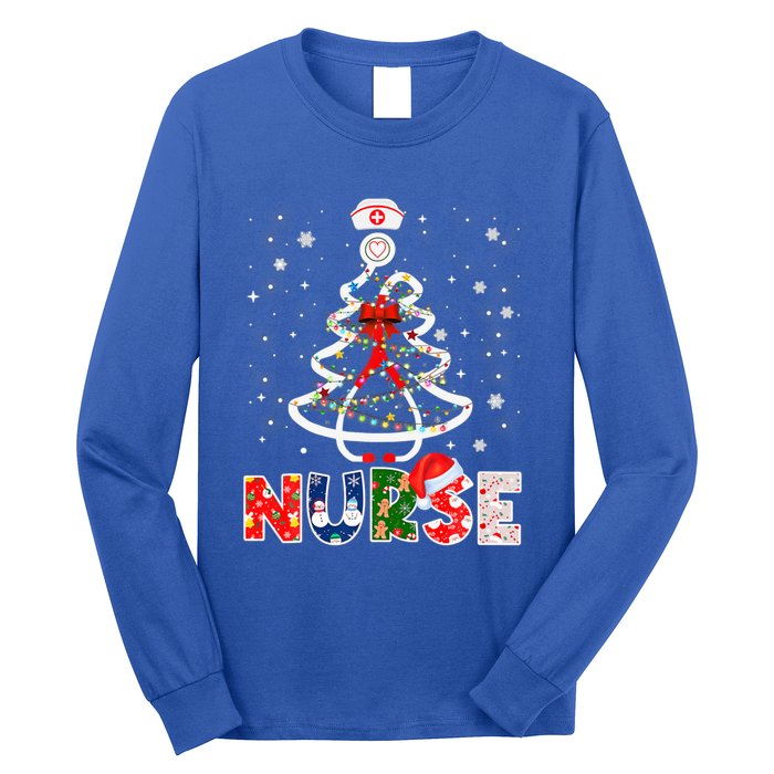 Christmas Nurse Stethoscope Tree Lights Scrub Nursing Xmas Gift Long Sleeve Shirt