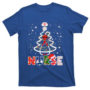 Christmas Nurse Stethoscope Tree Lights Scrub Nursing Xmas Gift T-Shirt