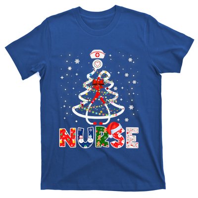 Christmas Nurse Stethoscope Tree Lights Scrub Nursing Xmas Gift T-Shirt