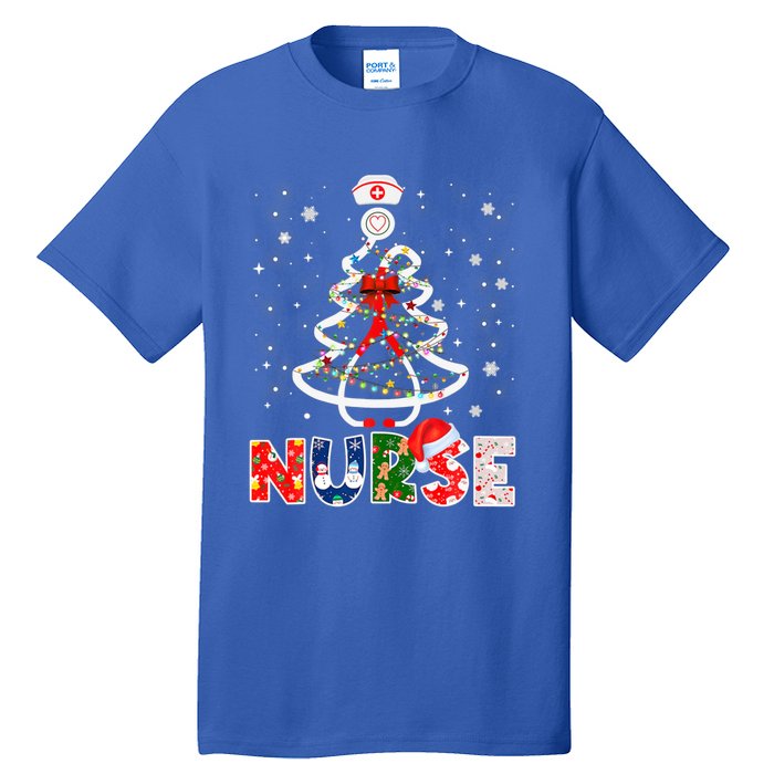 Christmas Nurse Stethoscope Tree Lights Scrub Nursing Xmas Gift Tall T-Shirt