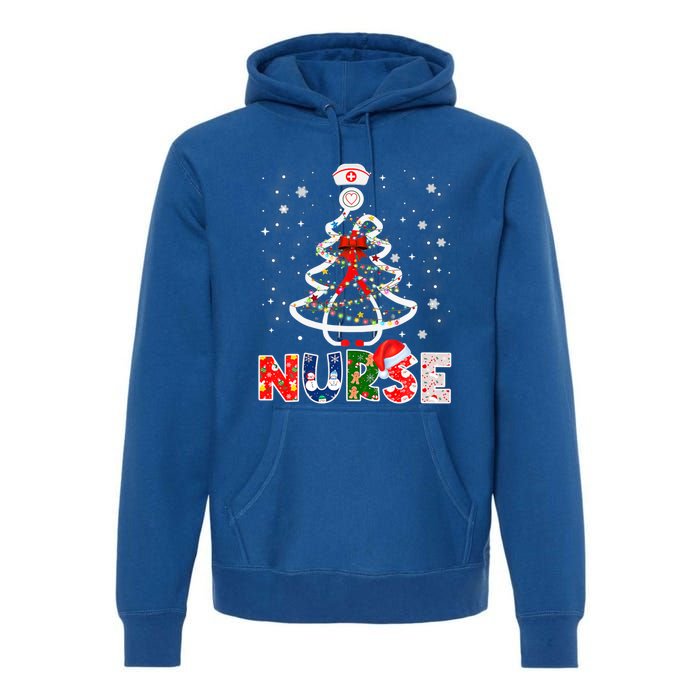 Christmas Nurse Stethoscope Tree Lights Scrub Nursing Xmas Gift Premium Hoodie