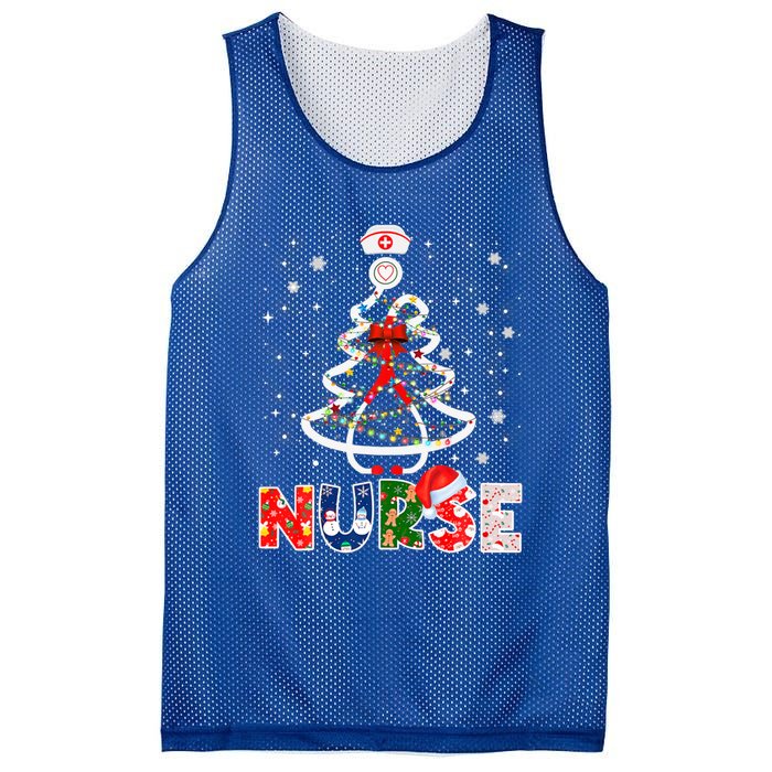 Christmas Nurse Stethoscope Tree Lights Scrub Nursing Xmas Gift Mesh Reversible Basketball Jersey Tank