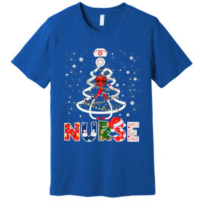 Christmas Nurse Stethoscope Tree Lights Scrub Nursing Xmas Gift Premium T-Shirt