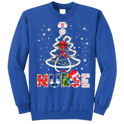 Christmas Nurse Stethoscope Tree Lights Scrub Nursing Xmas Gift Tall Sweatshirt