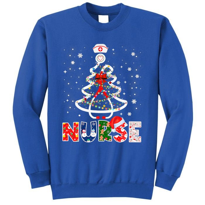 Christmas Nurse Stethoscope Tree Lights Scrub Nursing Xmas Gift Tall Sweatshirt