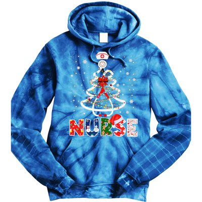 Christmas Nurse Stethoscope Tree Lights Scrub Nursing Xmas Gift Tie Dye Hoodie