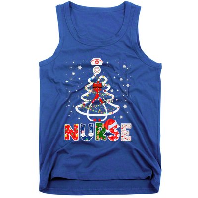 Christmas Nurse Stethoscope Tree Lights Scrub Nursing Xmas Gift Tank Top