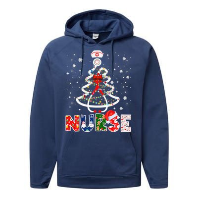 Christmas Nurse Stethoscope Tree Lights Scrub Nursing Xmas Gift Performance Fleece Hoodie