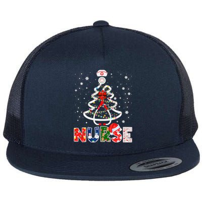 Christmas Nurse Stethoscope Tree Lights Scrub Nursing Xmas Gift Flat Bill Trucker Hat