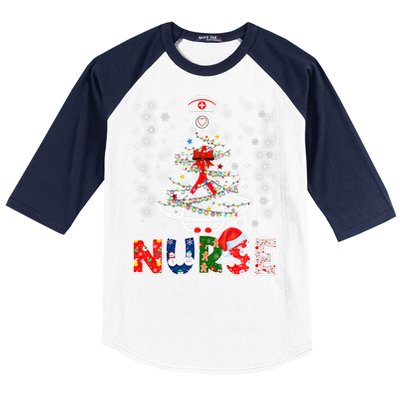 Christmas Nurse Stethoscope Tree Lights Scrub Nursing Xmas Gift Baseball Sleeve Shirt