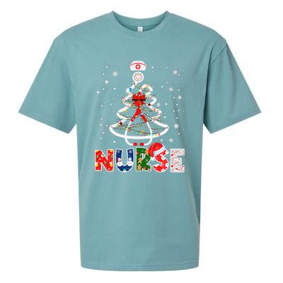 Christmas Nurse Stethoscope Tree Lights Scrub Nursing Xmas Gift Sueded Cloud Jersey T-Shirt