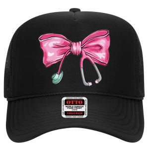 Coquette Nurse Stethoscope Bow High Crown Mesh Back Trucker Hat