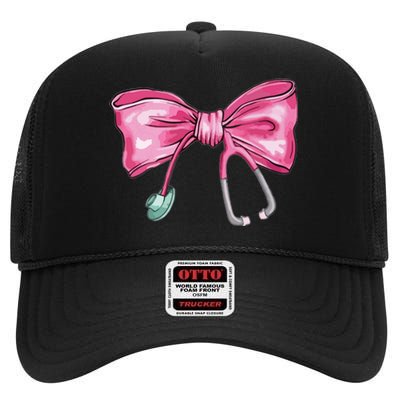 Coquette Nurse Stethoscope Bow High Crown Mesh Back Trucker Hat