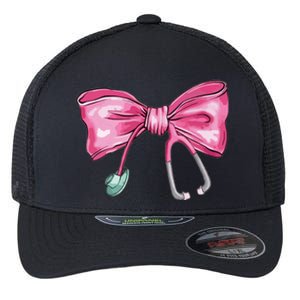 Coquette Nurse Stethoscope Bow Flexfit Unipanel Trucker Cap