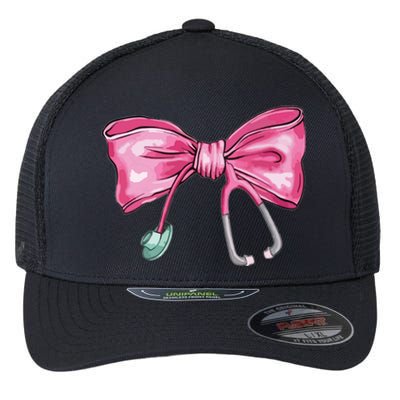 Coquette Nurse Stethoscope Bow Flexfit Unipanel Trucker Cap