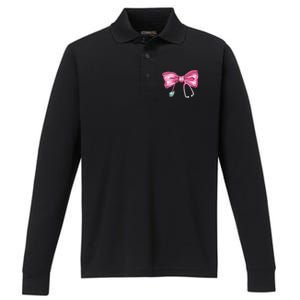 Coquette Nurse Stethoscope Bow Performance Long Sleeve Polo