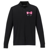 Coquette Nurse Stethoscope Bow Performance Long Sleeve Polo