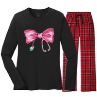 Coquette Nurse Stethoscope Bow Women's Long Sleeve Flannel Pajama Set 