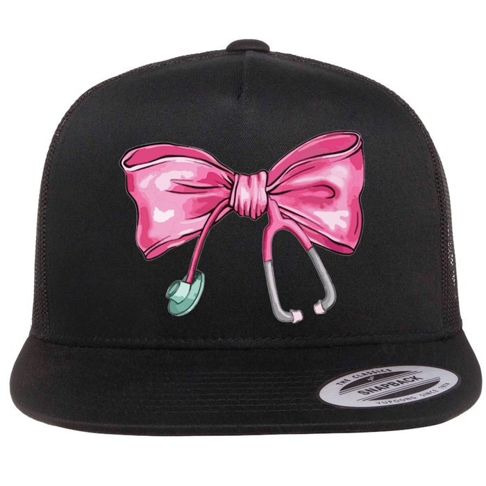 Coquette Nurse Stethoscope Bow Flat Bill Trucker Hat