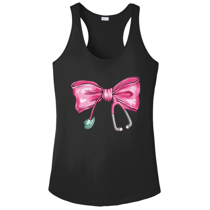 Coquette Nurse Stethoscope Bow Ladies PosiCharge Competitor Racerback Tank