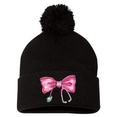 Coquette Nurse Stethoscope Bow Pom Pom 12in Knit Beanie