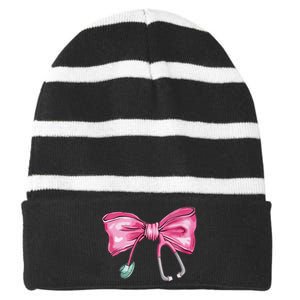 Coquette Nurse Stethoscope Bow Striped Beanie with Solid Band