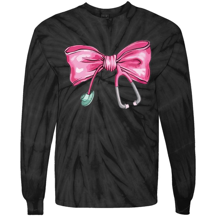 Coquette Nurse Stethoscope Bow Tie-Dye Long Sleeve Shirt