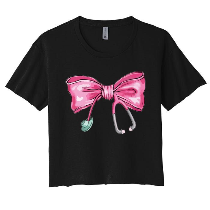 Coquette Nurse Stethoscope Bow Women's Crop Top Tee