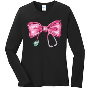 Coquette Nurse Stethoscope Bow Ladies Long Sleeve Shirt