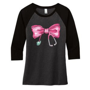 Coquette Nurse Stethoscope Bow Women's Tri-Blend 3/4-Sleeve Raglan Shirt