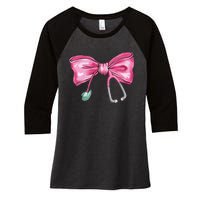 Coquette Nurse Stethoscope Bow Women's Tri-Blend 3/4-Sleeve Raglan Shirt