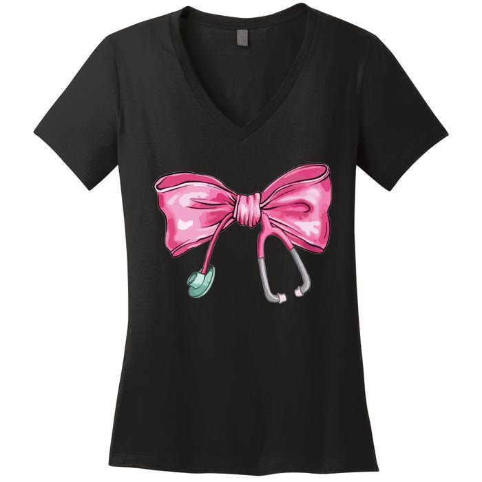 Coquette Nurse Stethoscope Bow Women's V-Neck T-Shirt