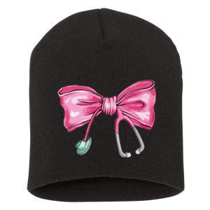 Coquette Nurse Stethoscope Bow Short Acrylic Beanie