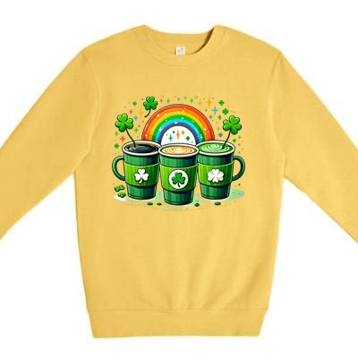 Coffee Nurse St PatrickS Day Shamrock Rainbow Rn Icu Er Gift Premium Crewneck Sweatshirt