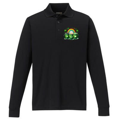 Coffee Nurse St PatrickS Day Shamrock Rainbow Rn Icu Er Gift Performance Long Sleeve Polo