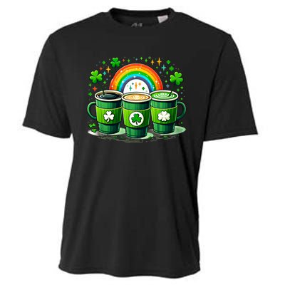 Coffee Nurse St PatrickS Day Shamrock Rainbow Rn Icu Er Gift Cooling Performance Crew T-Shirt