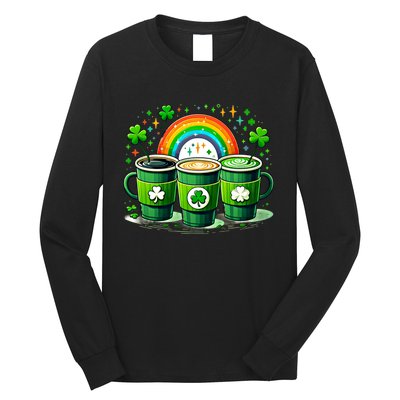 Coffee Nurse St PatrickS Day Shamrock Rainbow Rn Icu Er Gift Long Sleeve Shirt