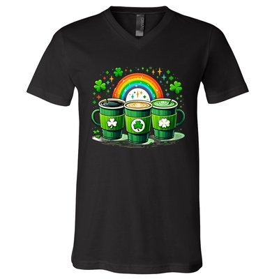 Coffee Nurse St PatrickS Day Shamrock Rainbow Rn Icu Er Gift V-Neck T-Shirt