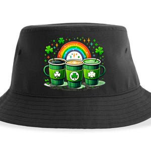 Coffee Nurse St PatrickS Day Shamrock Rainbow Rn Icu Er Gift Sustainable Bucket Hat