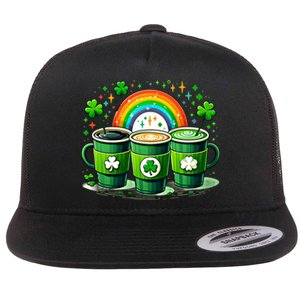 Coffee Nurse St PatrickS Day Shamrock Rainbow Rn Icu Er Gift Flat Bill Trucker Hat