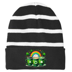 Coffee Nurse St PatrickS Day Shamrock Rainbow Rn Icu Er Gift Striped Beanie with Solid Band