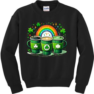 Coffee Nurse St PatrickS Day Shamrock Rainbow Rn Icu Er Gift Kids Sweatshirt