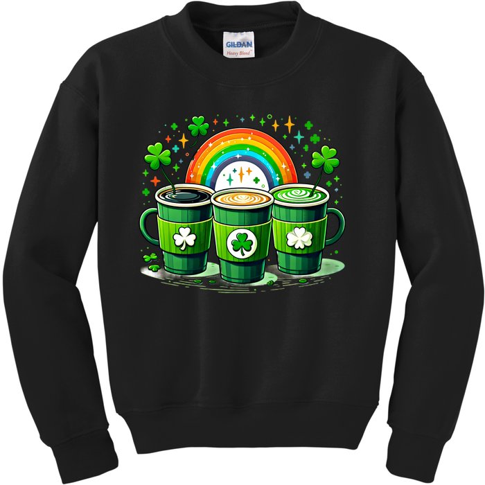 Coffee Nurse St PatrickS Day Shamrock Rainbow Rn Icu Er Gift Kids Sweatshirt