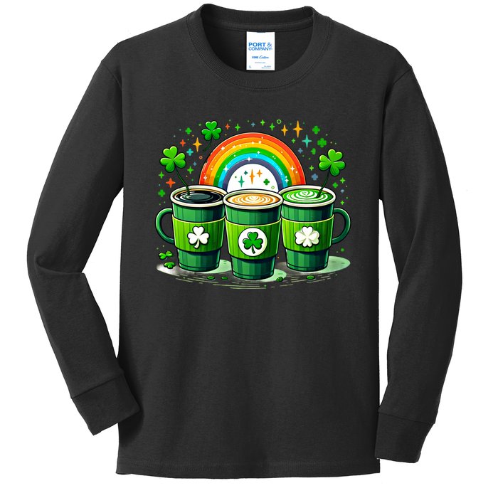 Coffee Nurse St PatrickS Day Shamrock Rainbow Rn Icu Er Gift Kids Long Sleeve Shirt