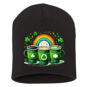 Coffee Nurse St PatrickS Day Shamrock Rainbow Rn Icu Er Gift Short Acrylic Beanie