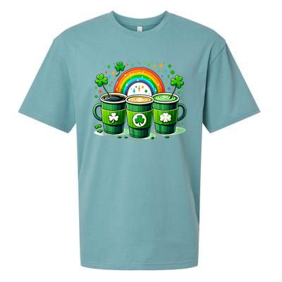 Coffee Nurse St PatrickS Day Shamrock Rainbow Rn Icu Er Gift Sueded Cloud Jersey T-Shirt