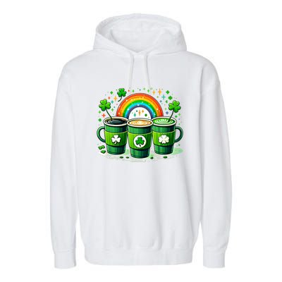 Coffee Nurse St PatrickS Day Shamrock Rainbow Rn Icu Er Gift Garment-Dyed Fleece Hoodie