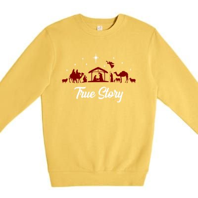 Christmas Nativity Scene True Story Religious Christian Premium Crewneck Sweatshirt